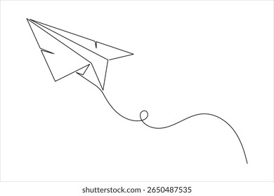 Um desenho de linha de ilustração plano de papel voador sobre fundo branco limpo em estilo mínimo