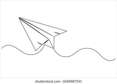Um desenho de linha de ilustração plano de papel voador sobre fundo branco limpo em estilo mínimo