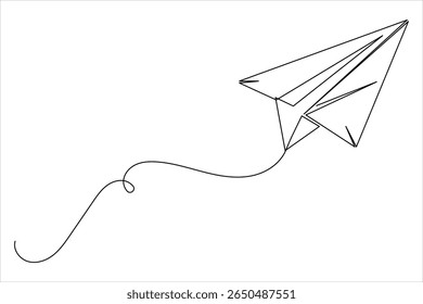 Um desenho de linha de ilustração plano de papel voador sobre fundo branco limpo em estilo mínimo