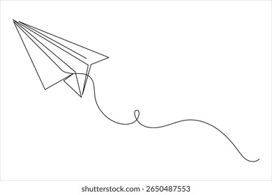 Um desenho de linha de ilustração plano de papel voador sobre fundo branco limpo em estilo mínimo