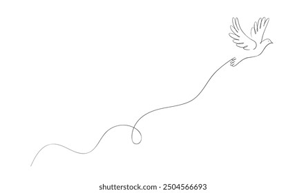 Un dibujo de línea de paloma o paloma voladora. Símbolo de paz y libertad. Concepto del Día Internacional de la Paz. Ilustración vectorial lineal simple.