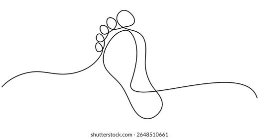 One line drawing of a Footprints, Ecological Footprint Continuous Line Editable Icon, Human foot print continuous one line drawing, Footprint - Environment Thin Line Icon, Foot Print Drawing