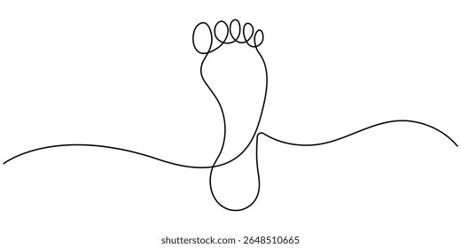 One line drawing of a Footprints, Ecological Footprint Continuous Line Editable Icon, Human foot print continuous one line drawing, Footprint - Environment Thin Line Icon, Foot Print Drawing