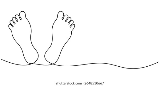 One line drawing of a Footprints, Ecological Footprint Continuous Line Editable Icon, Human foot print continuous one line drawing, Footprint - Environment Thin Line Icon, Foot Print Drawing