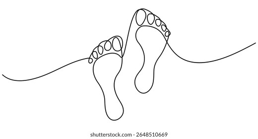One line drawing of a Footprints, Ecological Footprint Continuous Line Editable Icon, Human foot print continuous one line drawing, Footprint - Environment Thin Line Icon, Foot Print Drawing