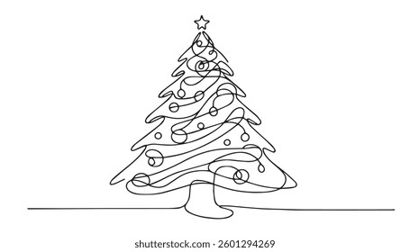 One line drawing of a forest with  Сhristmas tree.