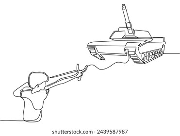 One line drawing of free Palestine solidarity with boy slingshot tank