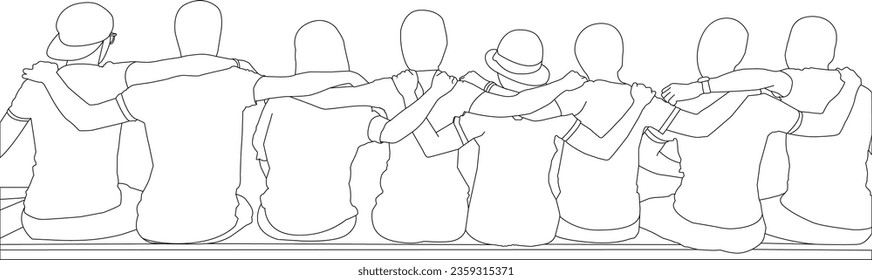 one line drawing friends of group and outline vector on white background