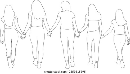 one line drawing friends of group and outline vector on white background