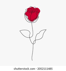One line drawing. Garden rose with leaves. Hand drawn sketch. Use for t-shirt prints, logos, cosmetics, banner, book design, web illustration.