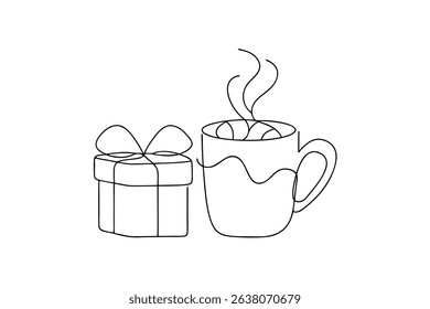 One line drawing gift and hot drink cozy winter present