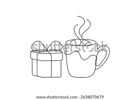 One line drawing gift and hot drink cozy winter present