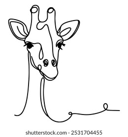 one line drawing giraffe head wild animal vector illustration template design