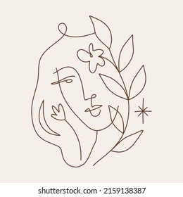 One line drawing girl linear logo or icon art boho sacred magic woman mystical symbol flat holistic healing meditation reiki new age esoteric concept modern abstract silhouette