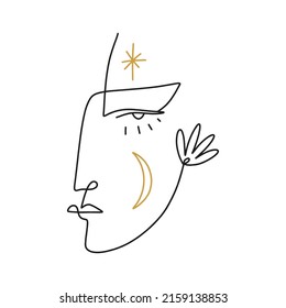 One line drawing girl linear logo or icon art boho sacred magic woman mystical symbol flat holistic healing meditation reiki new age esoteric concept modern abstract silhouette
