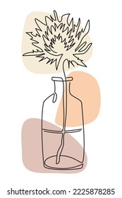 One line drawing of a glass vase and one flower. Earth tones, pastel terracotta tones. Modern minimalist art print. Suitable for textile design, posters, postcards and more.