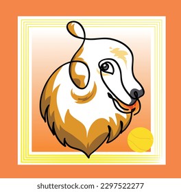 One line drawing of Golden retriever dog with yellow ball.
One continuous line drawing of golden dog portrait.