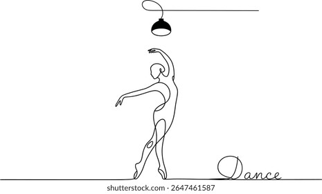 One Line Drawing of a Graceful Ballet Dancer Performing Under a Spotlight – Minimalist Continuous Line Art Depicting Elegant Dance Pose and Stage Performance