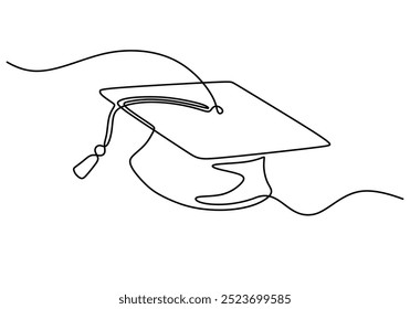 Un dibujo de línea de un casquillo de graduación. Representar logros y éxitos. Ilustración vectorial.