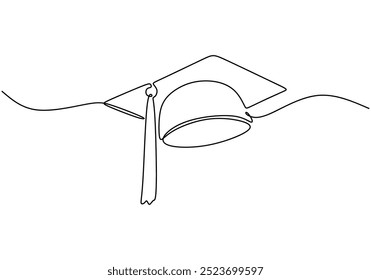 One line drawing of a graduation cap. Representing achievement and success. Vector illustration.