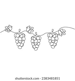 One line drawing grape fruits. Single outline organic nature food. Vector illustration isolated. Minimalist design handdrawn.