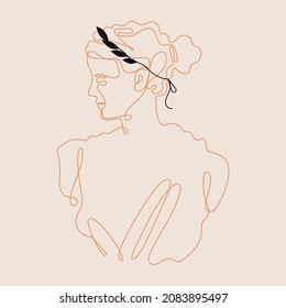One line drawing. Greece mythology statues. Rome ancient goddess sculpture. Modern single line art, aesthetic continious contour. Perfect for home decor posters, wall art, tote bag, t-shirt print.