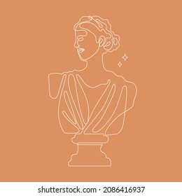 One line drawing. Greece mythology statues. Rome ancient goddess sculpture. Modern single line art, aesthetic continious contour. Perfect for home decor posters, wall art, tote bag, t-shirt print.