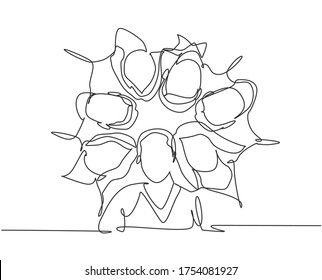 One line drawing of group of businessman and businesswoman creating circle and round shape as teamwork symbol. Business team building concept continuous line draw design graphic vector illustration
