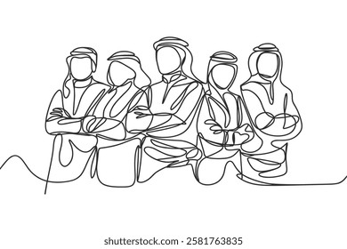 One Line Drawing of a Group of Middle Eastern People 