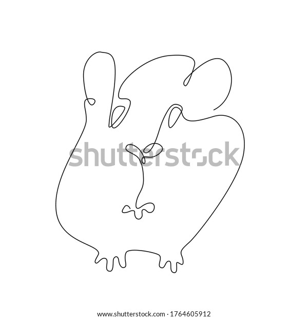 One Line Drawing Guinea Pig. Cavy Pet\
Portrait in Sketch Art Style, Continuous Line Draw Animal, Single\
Outline Vector\
Illustration
