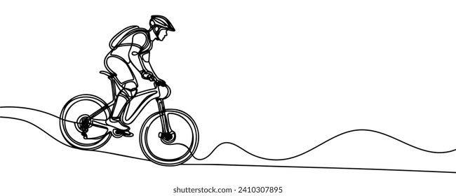 Dibujo de una línea de un tipo en una bicicleta. Ilustración del vector