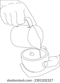 one line drawing hand with coffee and outline vector one white background