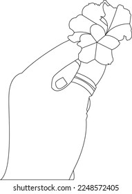 one line drawing hand with flower and outline vector one white background