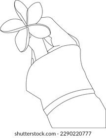 one line drawing hand with flower and outline vector on white background