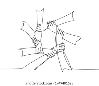 One line drawing of hand gesture making circle ring network. Continuous line drawing of teamwork design style. Business concept vector illustration