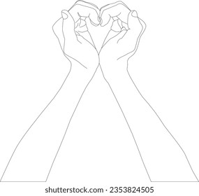 One line drawing hand heart and outline vector on white background