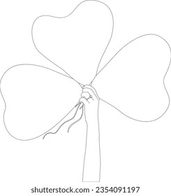 one line drawing hand heart balloon and outline vector on white background