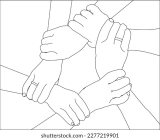 One line drawing hand holding and outline vector on white background