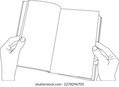 One line drawing hand holding book   outline vector white background
