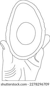 One line drawing hand holding avocado and outline vector on white background