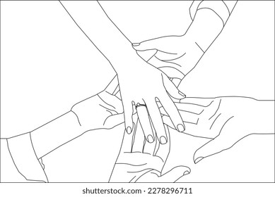 One line drawing hand holding and outline vector on white background