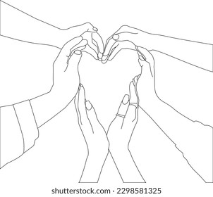 One line drawing hand holding love and outline vector on white background