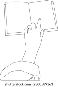 one line drawing hand holding book   outline vector white background