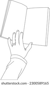 one line drawing hand holding book   outline vector white background