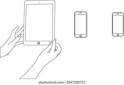 one line drawing hand holding mobile