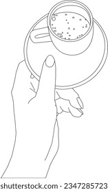 one line drawing hand holding coffee mug