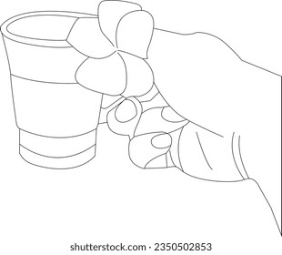 one line drawing hand holding flower and outline vector on white background