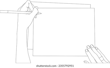 one line drawing hand holding pen and note book