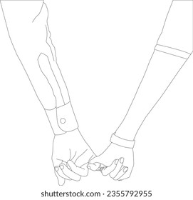 One line drawing hand holding and outline vector on white background