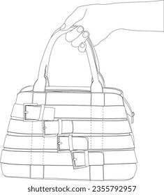 one line drawing hand holding bag